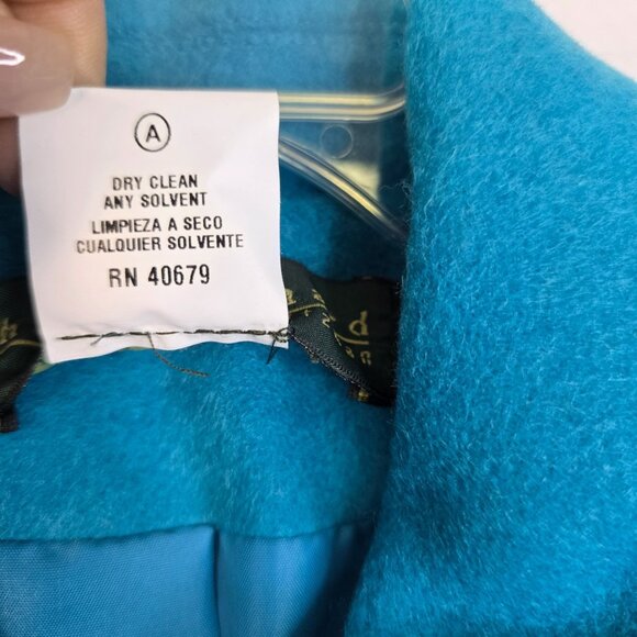 Wool Duffle Coat Size 8 Turquoise Harvé Benard By Benard Holtzman Vintage 80s - Picture 10 of 14